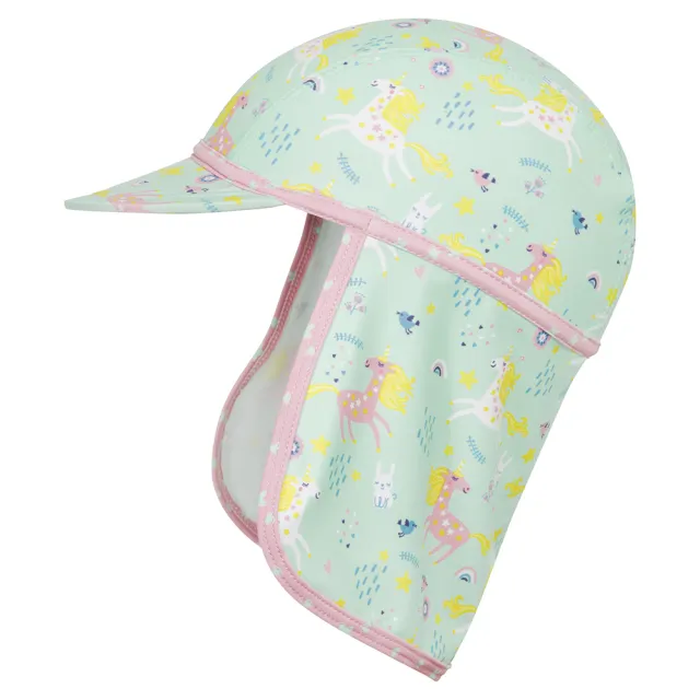 【Playshoes】嬰兒童抗UV防曬水陸兩用遮頸帽-獨角獸(護頸遮脖遮陽帽泳帽)