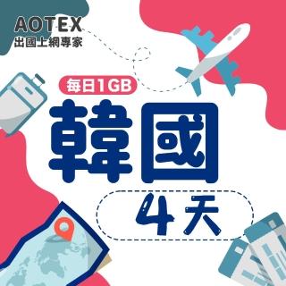 【AOTEX】4天韓國上網絡卡每日1GB高速4G網速(手機SIM卡網路卡預付卡無限流量)