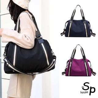【Sp house】簡約條紋牛津布單肩斜背手提女用大容量包(4色可選)