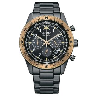 【CITIZEN 星辰】Chronograph 潮流自信光動能三眼競速計時男錶-黑/43mm(CA4556-89E)