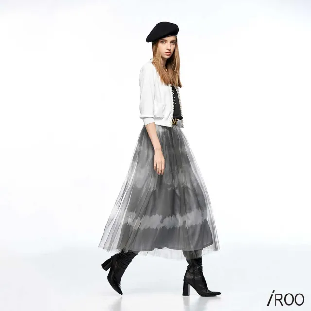 【iROO】黑白民俗風暈染網紗裙