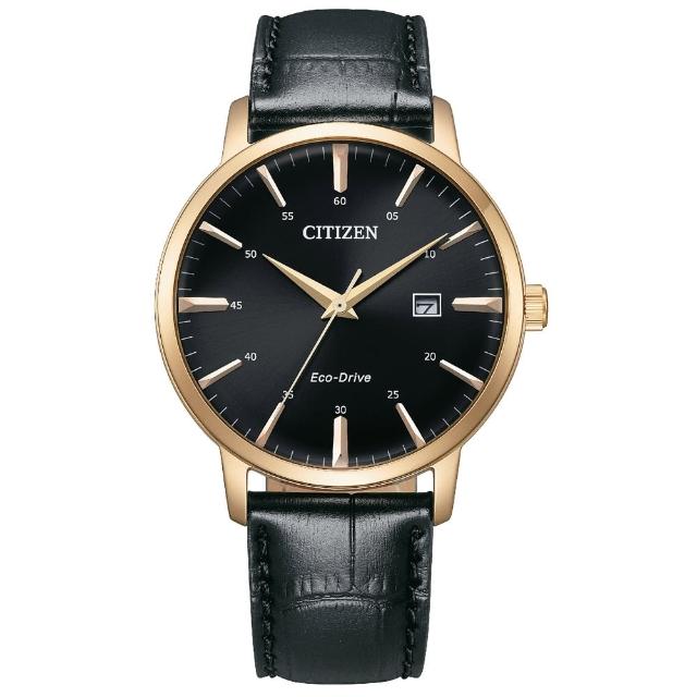 【CITIZEN 星辰】GENTS 都市極簡光動能時尚男錶-黑x玫瑰金/40mm 雙11限定(BM7462-15E)