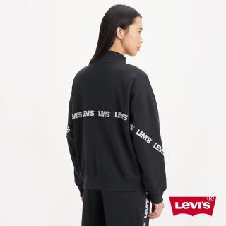 【LEVIS 官方旗艦】青春活力系列 女款 寬鬆大落肩運動外套 / Logo飾帶 魚子黑 熱賣單品 A6225-0001