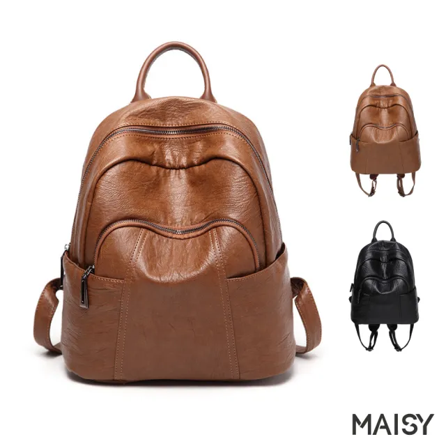 【MAISY】強韌防水包 軟皮大容量背包(現+預  黑色／棕色)