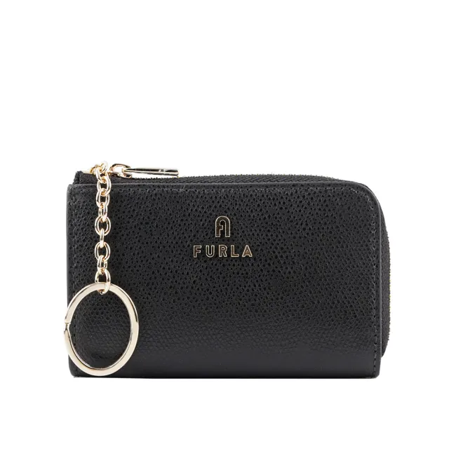【FURLA 芙拉】Camelia L 型拉鍊附鑰匙圈零錢/卡夾包(黑色)