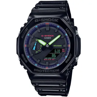 【CASIO 卡西歐】G-SHOCK 虛擬光譜防護構造雙顯手錶 新年 禮物(GA-2100RGB-1A)