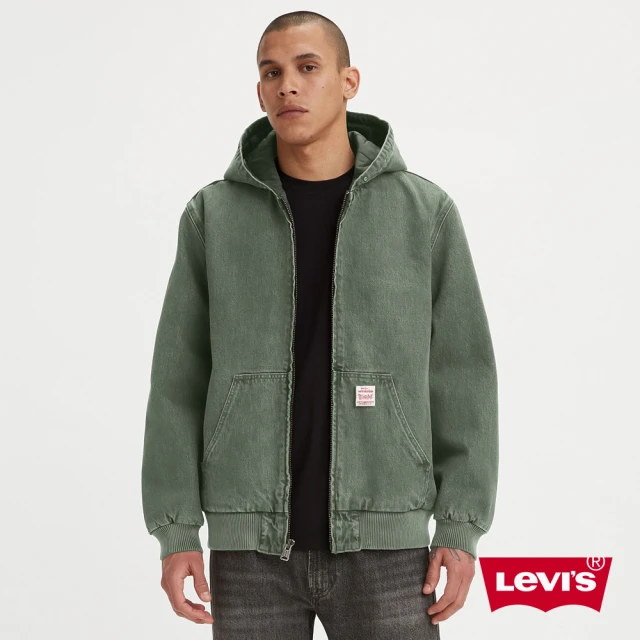 LEVIS 男款 寬鬆版牛仔鋪棉連帽外套 / 精工香草綠洗舊 人氣新品