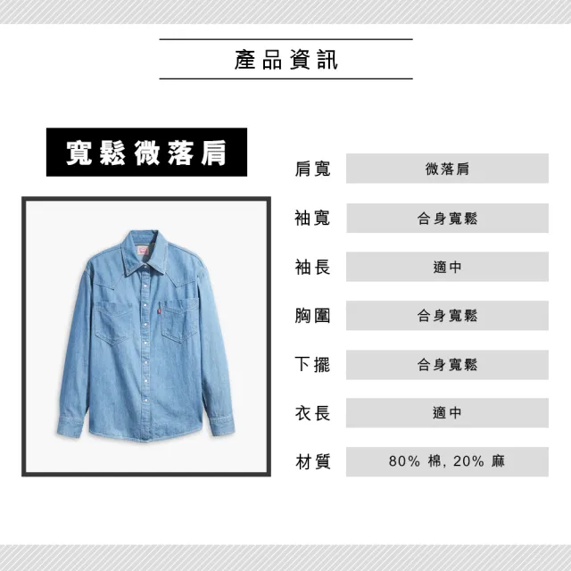 LEVIS 官方旗艦】女款寬鬆微落肩版牛仔襯衫外套/ 精工輕藍染石洗/ 寒麻