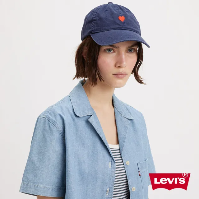 【LEVIS 官方旗艦】男女同款 可調式皮環丹寧棒球帽 / 迷你愛心刺繡 熱賣單品 D7813-0003