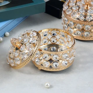 【JEN】歐式水晶帶蓋首飾珠寶收納盒擺飾