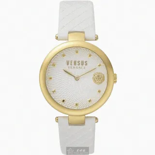 【VERSUS】VERSUS VERSACE手錶型號VV00320(白色錶面金色錶殼白真皮皮革錶帶款)