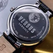 【VERSUS】VERSUS VERSACE手錶型號VV00321(黑色錶面銀錶殼深黑色真皮皮革錶帶款)