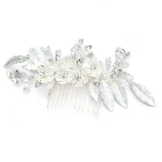 【Jpqueen】古典優雅花朵樹葉水鑽新娘宴會頭飾髮飾髮梳(銀色)