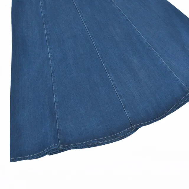 【ILEY 伊蕾】高級波浪高腰萊賽爾牛仔長裙(藍色；M-XL；1231078237)