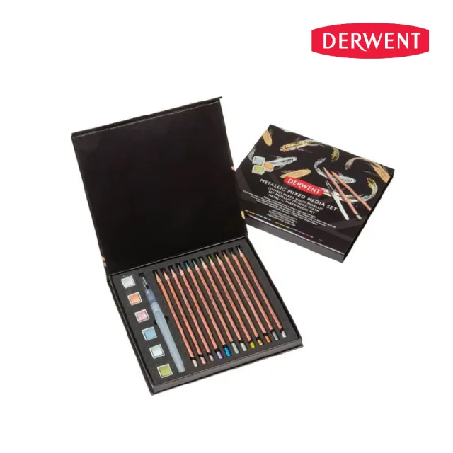 Derwent 德爾文】金屬色系列精選禮盒組(含塊狀水彩/色鉛筆/水筆