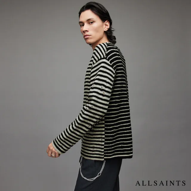 【ALLSAINTS】PARK 條紋刷破絨毛羊毛針織上衣 MK029X(舒適版型)
