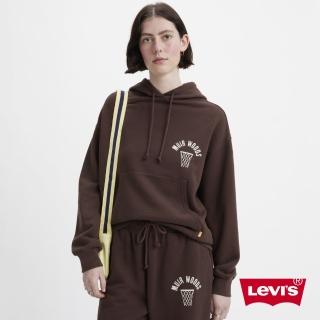 【LEVIS 官方旗艦】Gold Tab金標系列 女/寬鬆版重磅落肩口袋帽T/405GSM重磅/咖啡 人氣新品 A3724-0018(54)