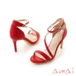 【amai】性感氣質一字帶繞踝高跟涼鞋 細跟涼鞋 細帶涼鞋 高跟 尖頭 時尚 百搭 大尺碼 S91RD(紅色)
