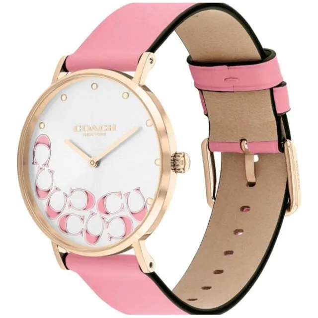 【COACH】官方授權C2 Perry 玫瑰粉色CC皮帶女錶 錶徑36mm-贈高級9入首飾盒(CO14504135)