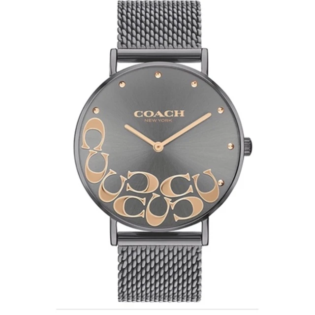 COACH Delancey系列 銀框 黑面 黑色皮革錶帶 