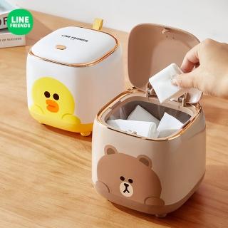 【LINE FRIENDS】熊大莎莉造型 按壓彈蓋桌面垃圾桶1.5L(辦公室桌面 宿舍書桌)