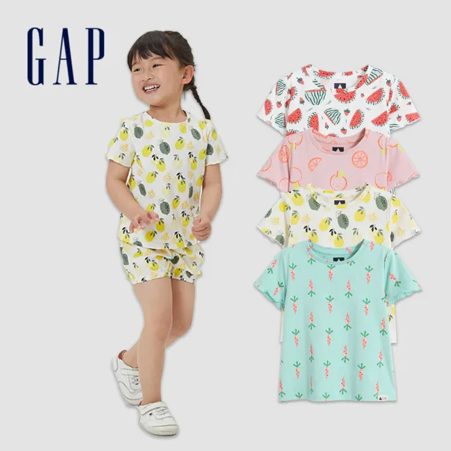 【GAP】女幼童 純棉印花T恤短褲套裝 布萊納系列-多色可選(601695&601763)