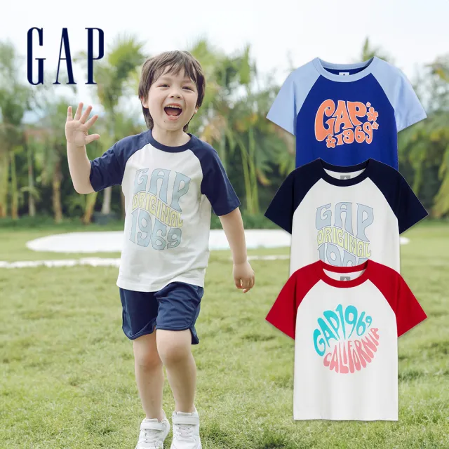 【GAP】男幼童 Logo印花插肩短袖T恤 布萊納系列-多色可選(595299&663665)