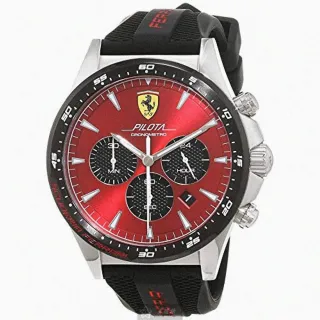 【Ferrari 法拉利】FERRARI手錶型號FE00057(紅色錶面黑錶殼深黑色矽膠錶帶款)