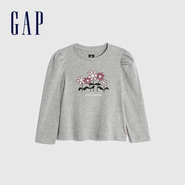 【GAP】女幼童裝 純棉印花圓領長袖T恤 布萊納系列-深灰色(785687)