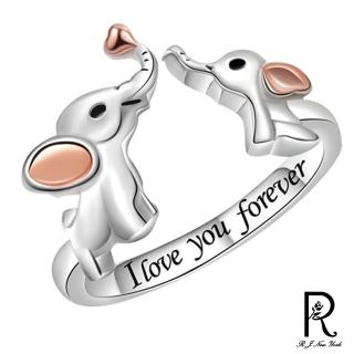 【RJ New York】小象母子愛的家庭時尚彈性開口戒指(銀色)
