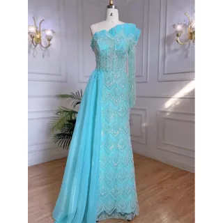 【女神婚紗禮服】高端法式輕奢修身宴會晚禮服 LA71649 水綠色(敬酒服 新娘服)