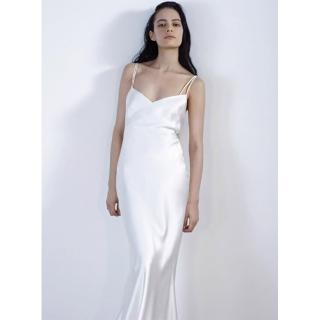 【女神婚紗禮服】高階氣質緞面修身吊帶宴會晚禮服 8259 白色(訂婚禮服 敬酒服)