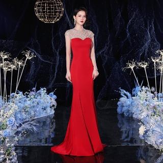 【女神婚紗禮服】高階時尚鑲鑽女王魚尾宴會晚禮服 PLGZ-143 紅色1711(敬酒服 主持人)