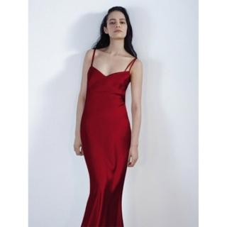 【女神婚紗禮服】高階氣質緞面修身吊帶宴會晚禮服 8259 紅色(訂婚禮服 敬酒服)