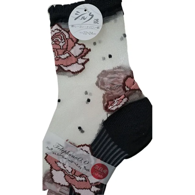 【COMBO!】日本製奈良產頂級親膚舒適真絲透膚襪 絲綢玻璃襪 透視桑蠶絲襪 刺繡透明襪子(黑色)