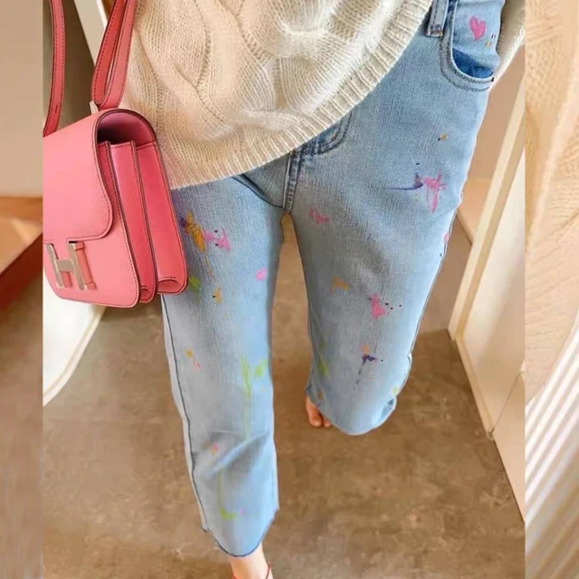 【BBHONEY】韓國東大門設計款彩色潑漆牛仔褲(S/M/L/XL)