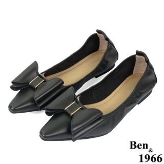 【Ben&1966】高階羊皮優雅尖頭蝴蝶結包鞋-黑236381
