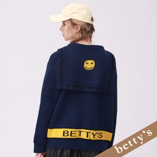 【betty’s 貝蒂思】撞色水手領開襟毛衣(深藍色)