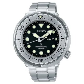 【SEIKO 精工】PROSPEX 鮪魚罐頭300米專業潛水錶-黑x銀/47.7mm(S23633J1/7C46-0AN0S)