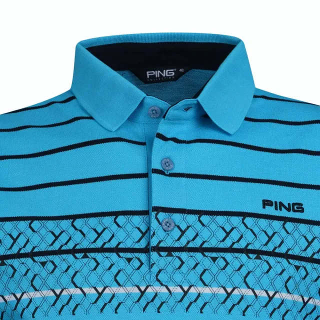【PING】男款條紋棉紡吸濕排汗短袖POLO衫-藍(GOLF/高爾夫球衫/PA17105-55)