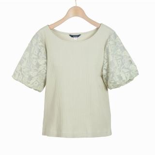 【AZUR】宮廷感蕾絲澎袖羅紋上衣
