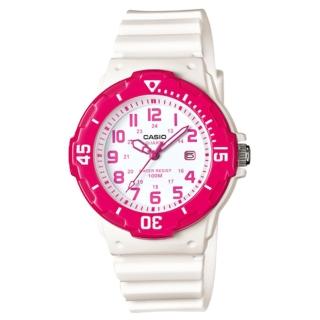 【CASIO 卡西歐】CASIO 指標錶 橡膠錶帶 防水100米 可旋轉式錶圈 桃紅框(LRW-200H-4B)