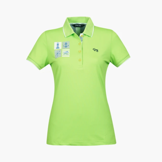 PING 女款海洋圖騰吸濕排汗抗UV短袖POLO衫-綠(GOLF/高爾夫球衫/RA17110-43)