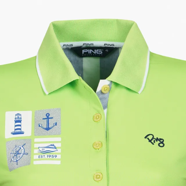 【PING】女款海洋圖騰吸濕排汗抗UV短袖POLO衫-綠(GOLF/高爾夫球衫/RA17110-43)