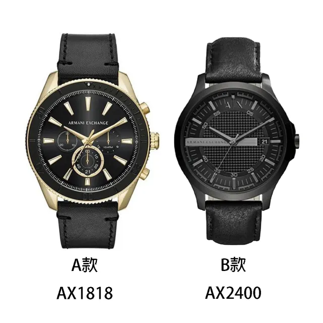 【A|X Armani Exchange】AX Armani Exchange AX 金框 三眼 黑色皮革錶帶 智能計時 AX1818 男錶
