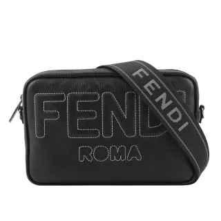 【FENDI 芬迪】FF Logo Shadow 皮革相機斜背包(黑色)