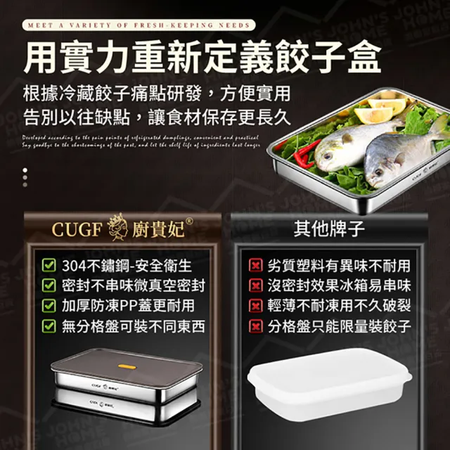 【JOHN HOUSE】304不鏽鋼水餃收納盒 廚貴妃 CUGF 餃子保鮮盒 分層水餃盒(水餃盒)