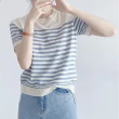 【JILLI-KO】日系經典NAVY風條紋寬鬆冰絲針織衫-F(深藍/杏)