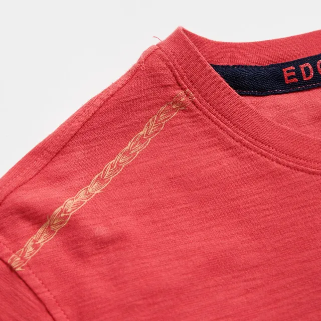 【EDWIN】江戶勝 男裝 酒樽印花LOGO短袖T恤(桔紅色)
