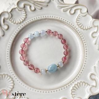 【my stere 我的時尚秘境】母親節禮物 現貨-秘境簡約清新款-天然草莓晶配海藍寶手珠(草莓晶 招桃花 聚人緣
